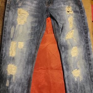 Mens Distressed Blue Jeans